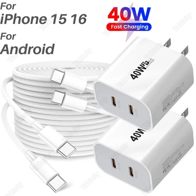 For iPhone 16 15 iPad Pro Samsung PD 40W Fast Charger Block USB C Type C PD Cord - Image 1 of 4