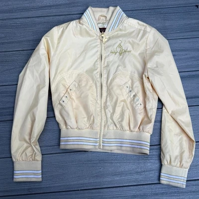 Chaqueta de bombardero vintage Baby Phat para mujer grande amarilla bordada logotipo de gato cremallera Foto 1 de 4