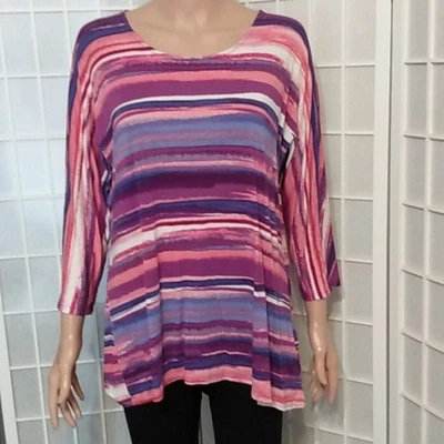 Coldwater Creek 多色针织上衣 3/4 袖高低女式 M 码 — 第 1/4 张图片