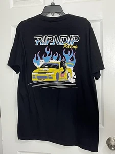 RIPNDIP Racing Graphic T-Shirt Black Large Cat Car Drift Flames Streetwear - Picture 1 of 7
