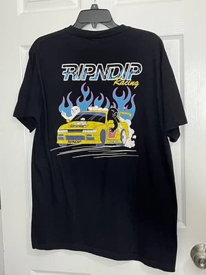 RIPNDIP Racing Graphic T-Shirt Black Large Cat Car Drift Flames Streetwear - Image 1 of 4