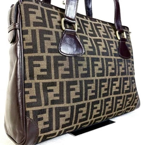 FENDI Handbag Canvas Leather A4 Size FF Pattern Business Pre-owned From Japan - Picture 1 of 10