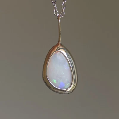 Твердый Coober Pedy опал подвеска, австралийский опал ожерелье, твердый белый опал - Изображение 1 из 4