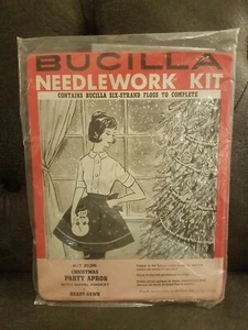 Kit aghi Bucilla vintage anni '50 2136 pupazzo di neve grembiule festa di Natale - Foto 1 di 8