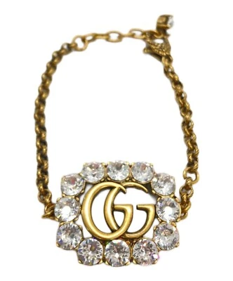 GUCCI Pulsera Cadena Estrás Doble G Tono Dorado Mujer Joyería Sin Caja 8 pulgadas Foto 1 de 4