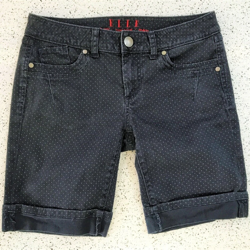Elle Blue Cotton Dotted Bermuda Shorts 4 - Image 1 of 4