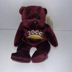 Plushland March of Dimes Burgundy "Aurora" Beanie Teddy Bear, "2000" - Picture 1 of 6