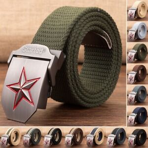 Men Canvas Belt Military Outdoor Waistband Webbing Metal Automatic Buckle