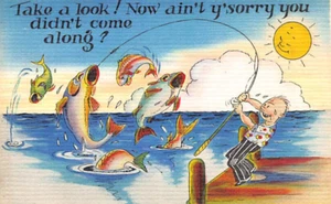 Postal de cómic vintage: ¿Lo siento, no viniste a pescar?, lino vintage - Imagen 1 de 2
