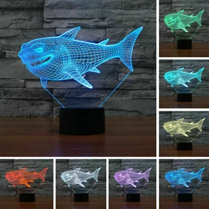 3D Shark 7 Color Changing Night Light Optical Illusion Mood Lamp Nursery Decor A - Picture 1 of 12