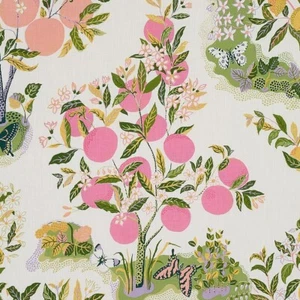 Schumacher Citrus Garden - Polyester Outdoor lemon Fabric 20 Yards PINK - Picture 1 of 3