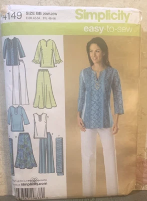 Simplicity 4149 Pants Tunic Skirt Scarf Plus Size Sizes 20W to 28W Uncut 2006 - Image 1 of 2