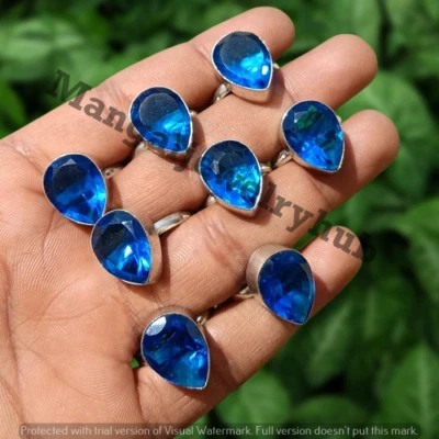 Glowing Blue Topaz Gemstone 5PCS Rings Lot 925 Silver Plated Wholesale Jewelry - Image 1 of 4