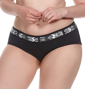 Elomi Lucky Star Bikini Short 26 Black White Aztec Boyshort Swim Bottom 7528 New - Picture 1 of 12