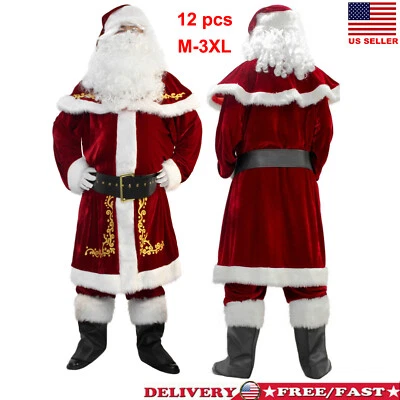 Men's Deluxe Santa Suit 12PC. Christmas Adult Santa Claus Costume - Image 1 of 4