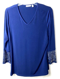 Susan Graver Liquid Knit Bracelet Sleeve Tunic with Embellishment XL Blue *H - Picture 1 of 7