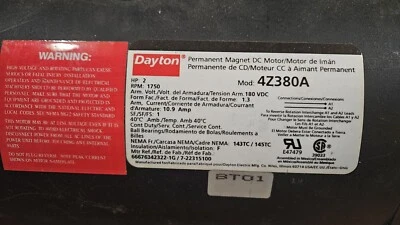 Dayton DC Permanent Magnet Motor W/ Speed Control, 2 HP, 1750 RPM, 4Z380A - Image 1 of 4
