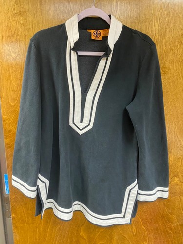 Tunica abito donna ""Tory Burch"" bianco nero a v. Taglia L. P.O.