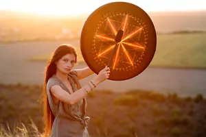 Tunable Shaman Drum "Fire Star", Sacred Vegan Drum 24 inches, Sound Therapy Tool - Picture 1 of 24