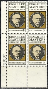 #1405 1970 6-cent E. L. Masters block of 4 with plate# MNH - Picture 1 of 1