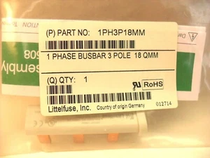  Littelfuse Busbar 1 Phase 3 Pole 18Mm - 1PH3P18MM New - Picture 1 of 3