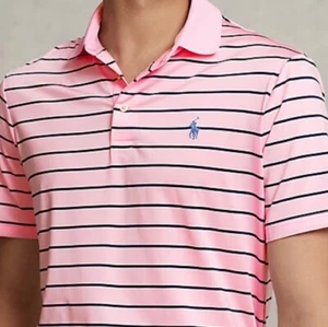 Polo Ralph Lauren Performance Light Pink Striped Polo Shirt Mens M Blue Pony NWT - Picture 1 of 13
