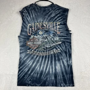 VTG Harley Davidson Thrashed Cutoff Shirt Large USA Made Blue Tie Dye Florida - Picture 1 of 17