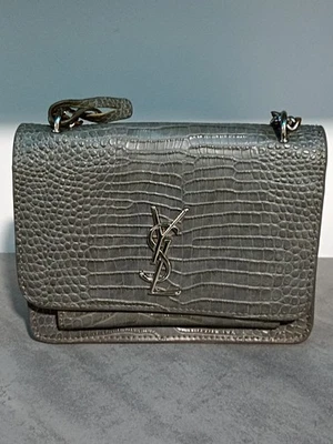 Sac bandoulière en cuir Croco - Gris - Photo 1/4