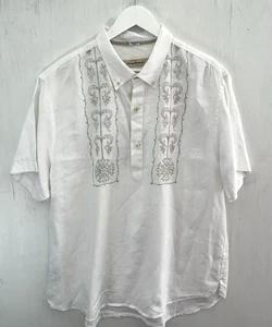 Tommy Bahama weiß 100% Leinen bestickt Pop Over Knopf Hemd T314622 Größe XL - Bild 1 von 5