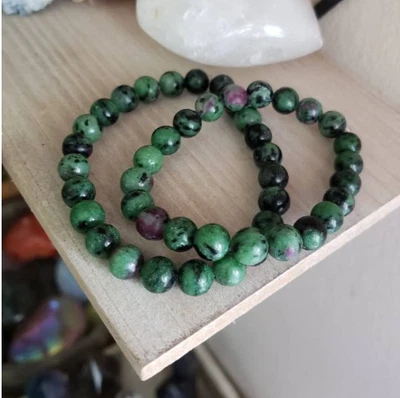 Pulsera de cuentas de zoisita rubí verde delicada pulsera curativa regalos para hombres mujeres Foto 1 de 4