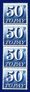 1970 SG D87 50p Ultramarine Z73 Strip of 4 Good / Fine Used auhb - Picture 1 of 1