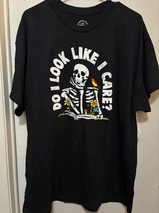 Skeleton Do I Look Like I Care Black Graphic T-Shirt Size XL 100% Cotton DOM NWT - Picture 1 of 4