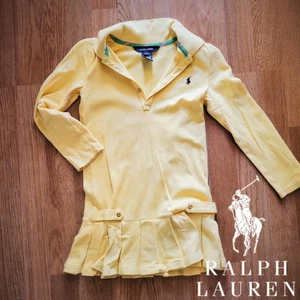 RALPH LAUREN Girls Yellow Polo Collar Pleated Hem Logo Long Sleeve Dress - 6 - Picture 1 of 7