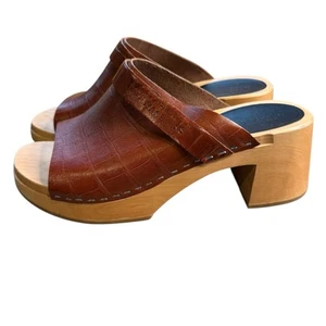 Swedish Hasbeens Dagny Cognac Croc Clogs Open Toe Slip In Mule 39 US 9 S3 - Picture 1 of 10