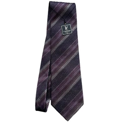 Valentino Christy Paris Men’s 100% Silk Tie Purple Striped Necktie NWT Korea - Image 1 of 4