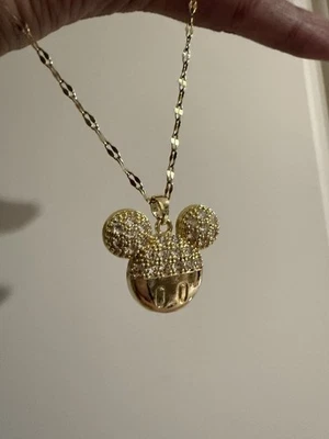 Gold Pendant Necklace Mickey Mouse  Cz Stainless Steel For Women - Image 1 of 4