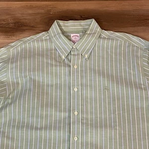 Brooks Brothers Shirt Mens XL Non Iron Supima Cotton Green Striped Oxford - Picture 1 of 9