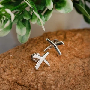 925 Silver X Mark Stud Earrings Minimalist Geometric Jewelry Gift for Her - Picture 1 of 6