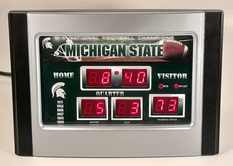 Michigan State Spartan Football Desk Alarm Scoreboard Digital Clock Date Sound Cover