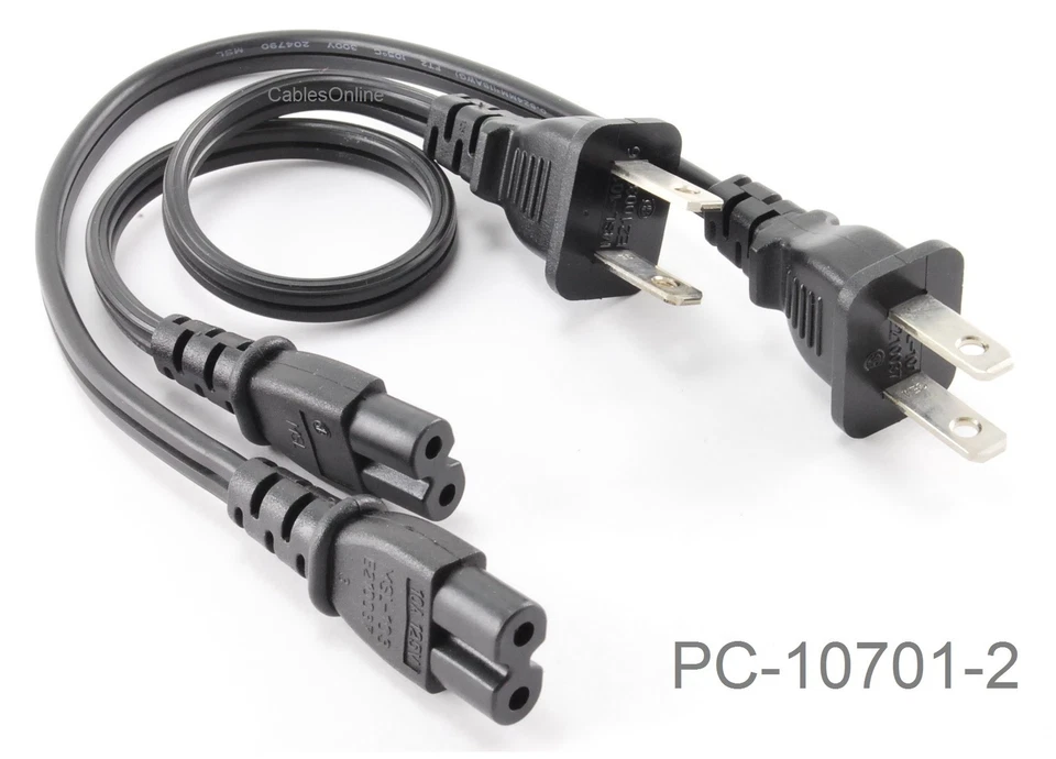 2-Pack 1ft 2-Prong Figure-8 Replacement Non-Polarized Power Cord Cable - Image 1 of 1