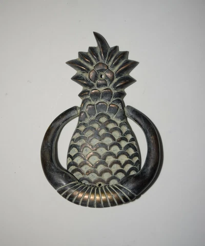 Collectible Brass Pineapple Door Knocker Black Patina Fruit Design Bell HK217 Cover