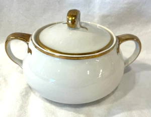 Vintage SUGAR BOWL With Lid ALFRED MEAKIN White w/ Gold Trim England - Picture 1 of 4