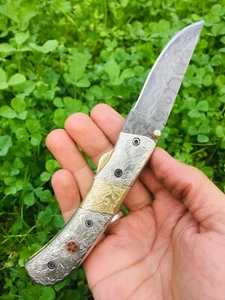 Handgefertigtes Damast-Klappmesser, Taschenmesser, Campingmesser, bestes Geschenk für Männer. - Bild 1 von 11