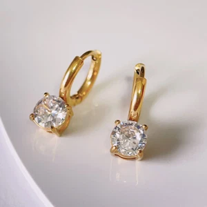 Pendientes de aro de acero inoxidable con dijes cúbicos de circonio para mujer lujo abragie regalo - Imagen 1 de 10