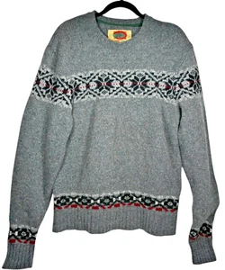 Boston Traders Luxury Vintage Wool Sweater Grey w/Snowflake Stripes size LG - Picture 1 of 6
