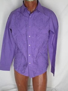 Andres Velasco Purple Shirt L Stitched Tone on Tone Trim Cotton - Picture 1 of 3