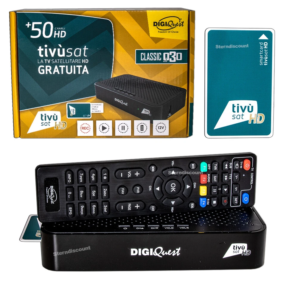 Tivusat Receiver mit Karte ✅ Smartcard aktiviert Rai HD Digiquest Q30 Original - Bild 1 von 4