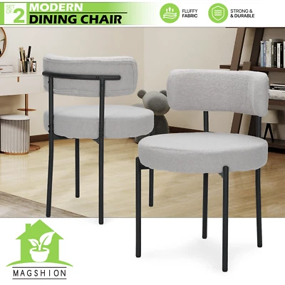 Серый букл ткани обеденный стул кухни столовой акцент мягкий стул, набор из 2 - Изображение 1 из 4