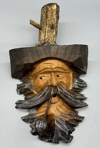 Vintage 12" handgeschnitzter Volkskunst Baum bärtiger Mann Gesicht mit Pfeife Tirol Österreich Holz - Bild 1 von 7