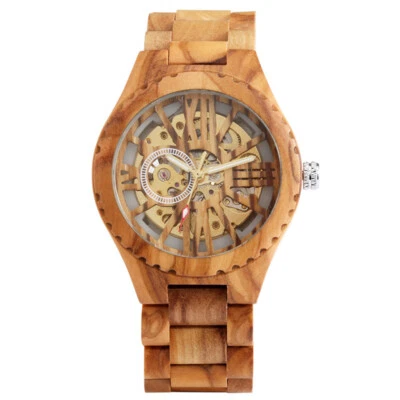 Men Wood Watches Cherry Wood Automatic Mechanical Wrist Watch Wooden Bracelet - image 1 of 4